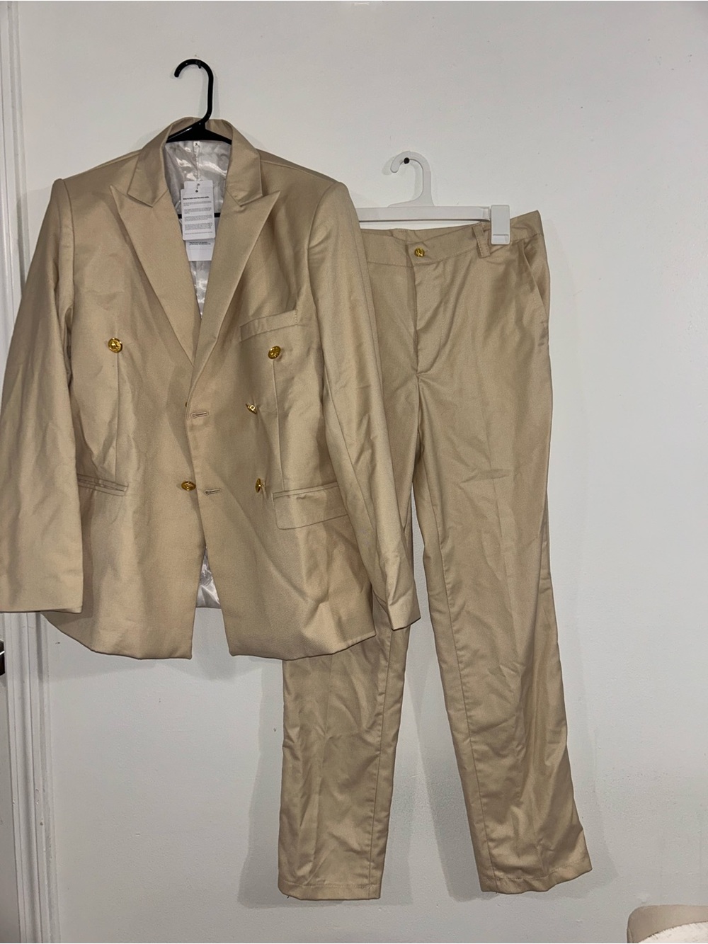 Men's Double-Breasted Cream Suit with Gold Buttons